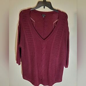 Not Worn-Torrid cable knit tunic sweater maroon wool blend 3/4 sleeve size 0